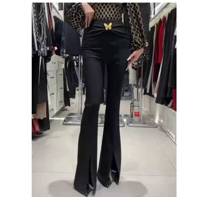 设计感蝴蝶显瘦时尚百搭微喇裤西8c地（裤长105左右）3324