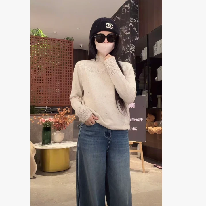 宿慕SUMU 韩版简约款闪闪针织衫12-22冬季百搭舒适小立领毛衣1068