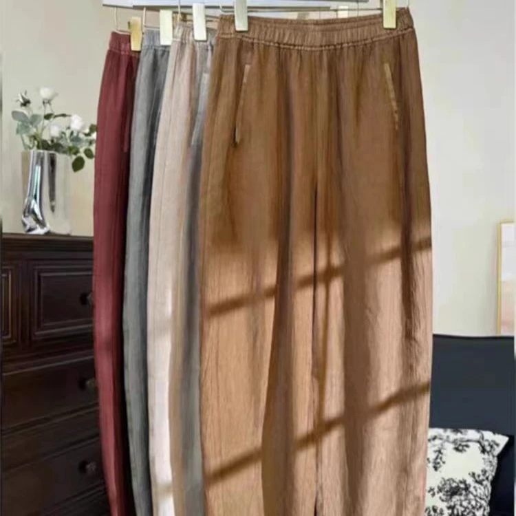 100%三醋酸百搭夏季休闲裤显瘦松紧腰森系赫本风时尚女士