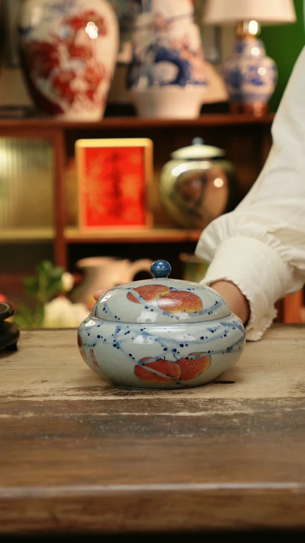 摆件景德镇纯手工釉下彩精品茶叶罐