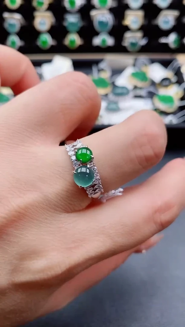 银S925镶嵌戒指翡翠1