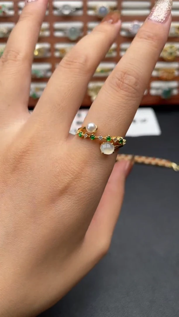 翡翠戒指银S925镶嵌一物一证一礼盒