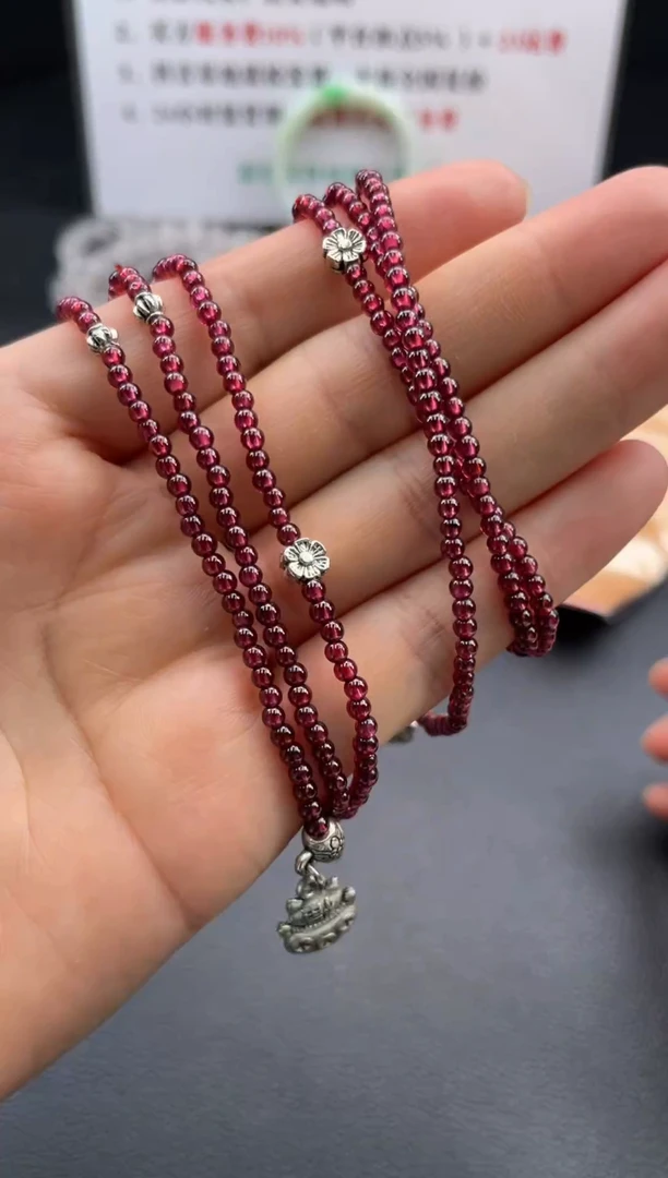 【闪购商品】石榴石手链银S925镶嵌石榴石手串