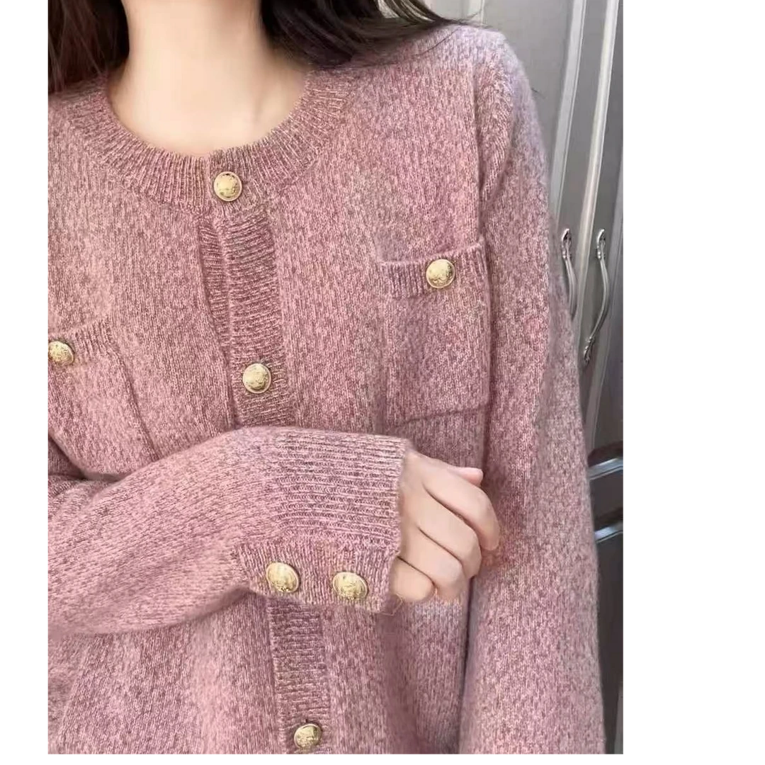 【顶奢七彩纱-小香风】羊绒圆领小香风高级时尚羊绒开衫