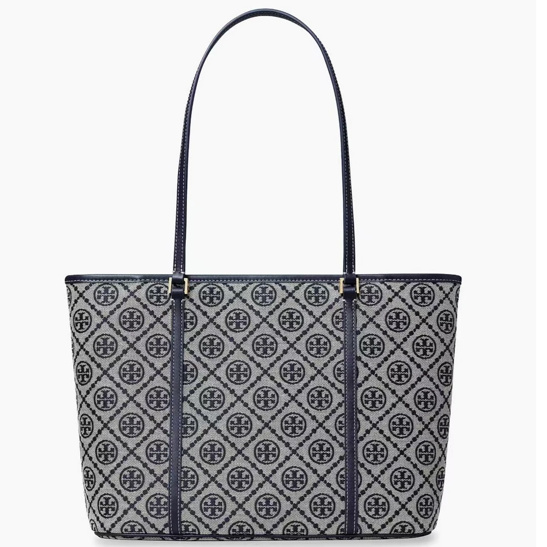 TORY BURCH/汤丽柏琦专柜小号拉链托特30.5cm蓝老花单肩包大容量