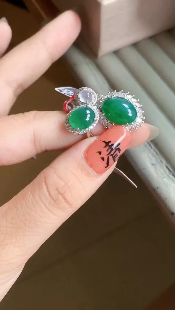 银S925镶嵌戒指翡翠天然A货缅甸翡翠