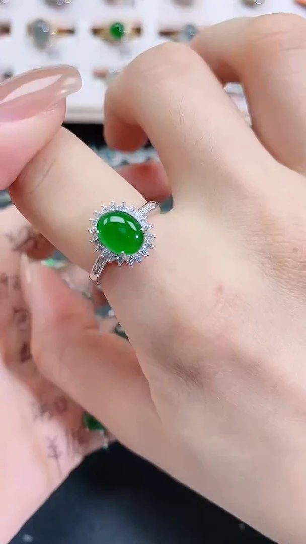 银S925镶嵌戒指翡翠天然翡翠