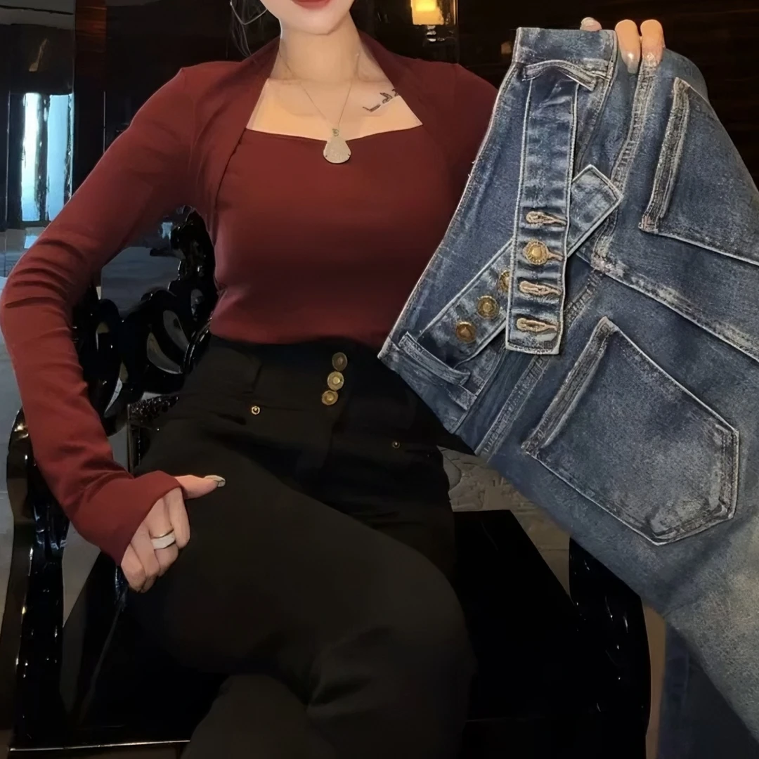 Aimeerosa/艾洛莎冬季加绒加厚小脚牛仔裤洋气百搭显瘦九分烟管裤