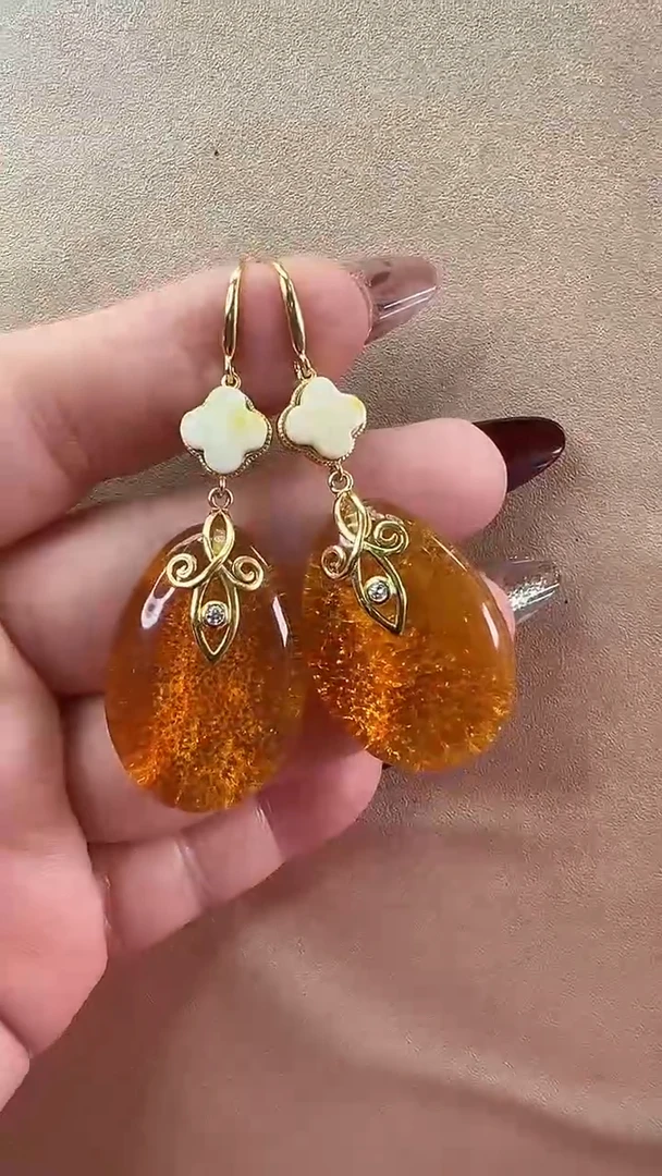 【闪购商品】琥珀耳饰未镶嵌耳环