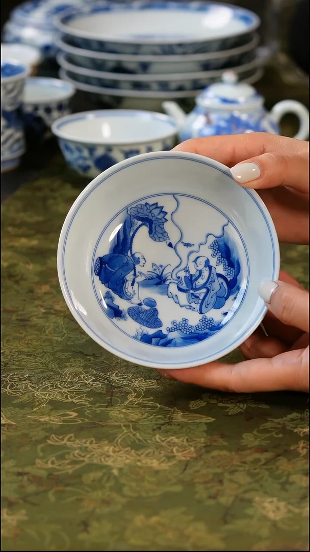 其他精品青花人物壶承