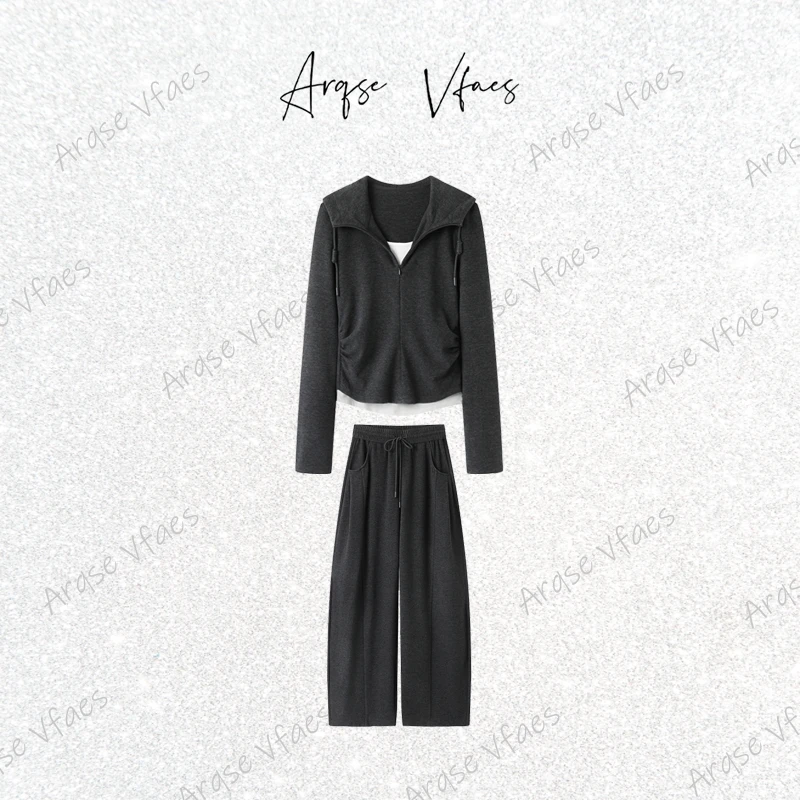 艾诺丝服饰2025秋季新连帽卫衣假两件阔腿裤女AR604114/AR314127