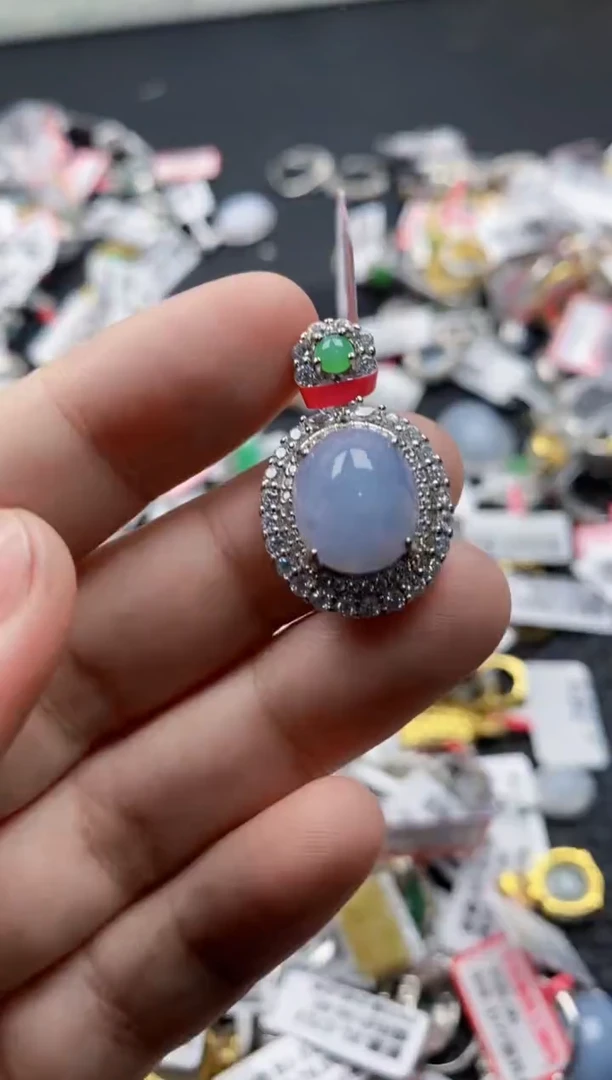 翡翠戒指银S925镶嵌6666---10