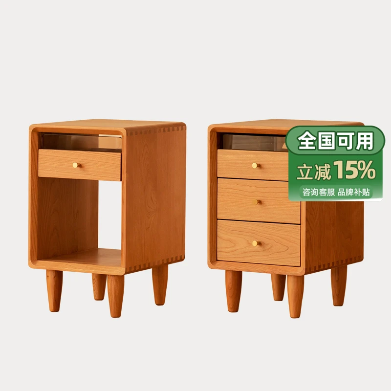 【木夕床头柜】管木匠樱桃木全实木窄款北欧小户型边柜卧室储物柜