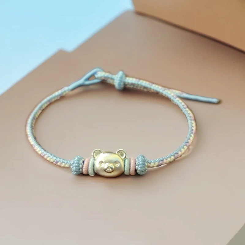 足银银制品 999足银轻松熊编织手链可爱时尚可调节首饰百搭手工