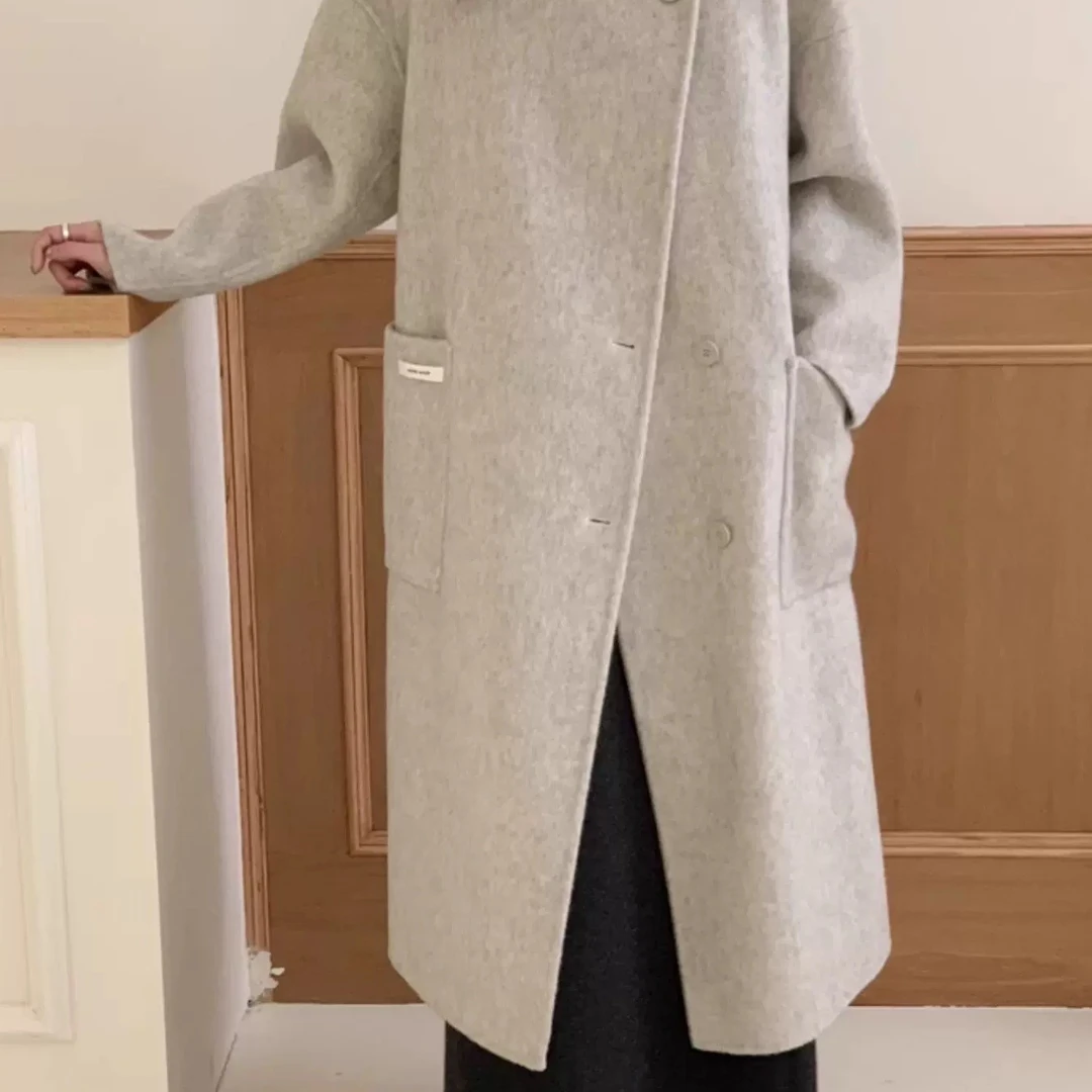 冬季立领高级时尚双面羊毛大衣韩版女士气质百搭网红休闲羊绒宽松