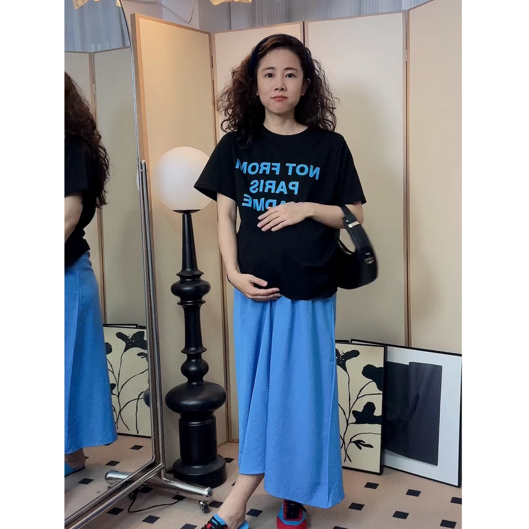 穿到165斤黄皮好显白时尚夏季休闲显瘦百搭T恤孕妇半身裙两件套