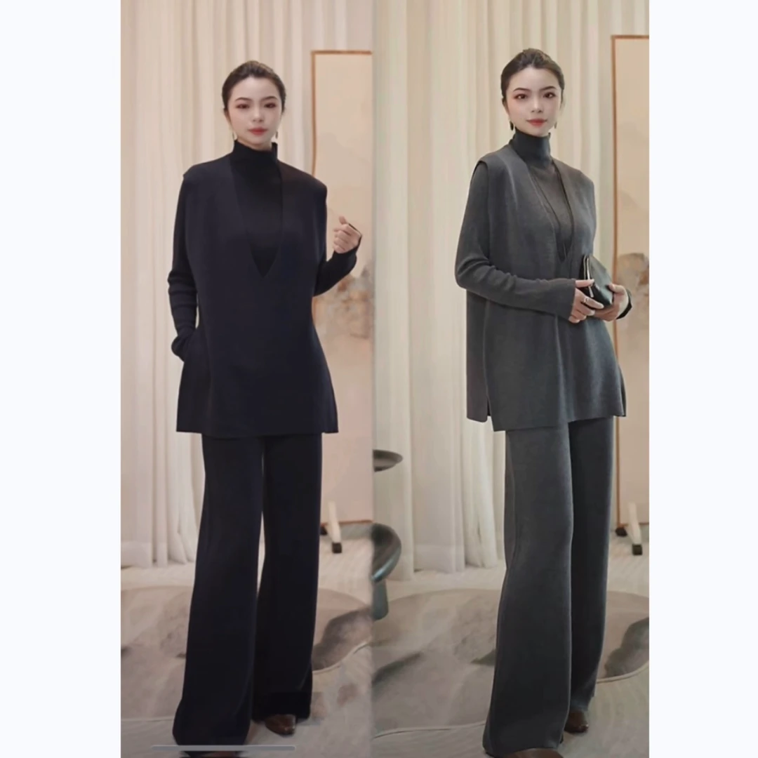法式极简显瘦阔腿裤气质时尚套装