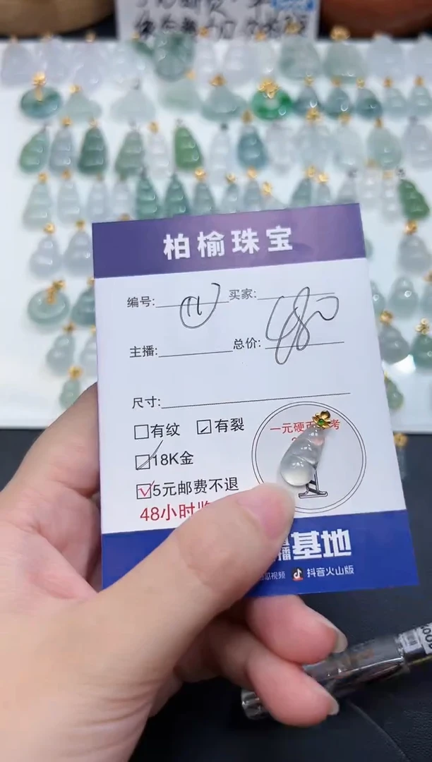 翡翠18K金镶嵌颈饰11豆子