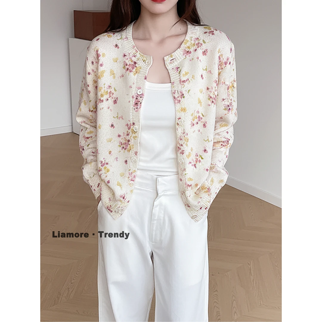 水彩花园系列针织开衫女羊毛极简浪漫淑女气质减龄PAR长袖上衣