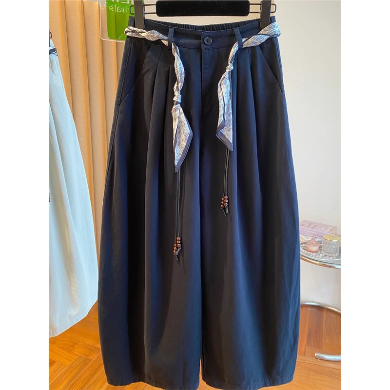 美式复古秋季新款大码胖mm宽松显瘦小个子九分裤弯刀阔腿休闲裤女