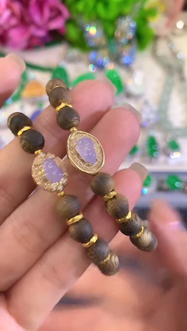 18K金镶嵌手链翡翠q77多样性一件发货紫货有色差