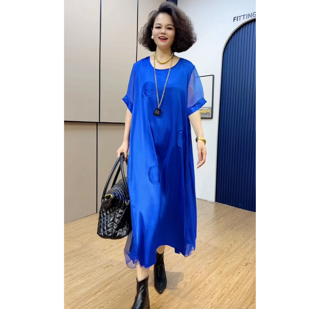大牌锻面琉璃丝气质连衣裙女