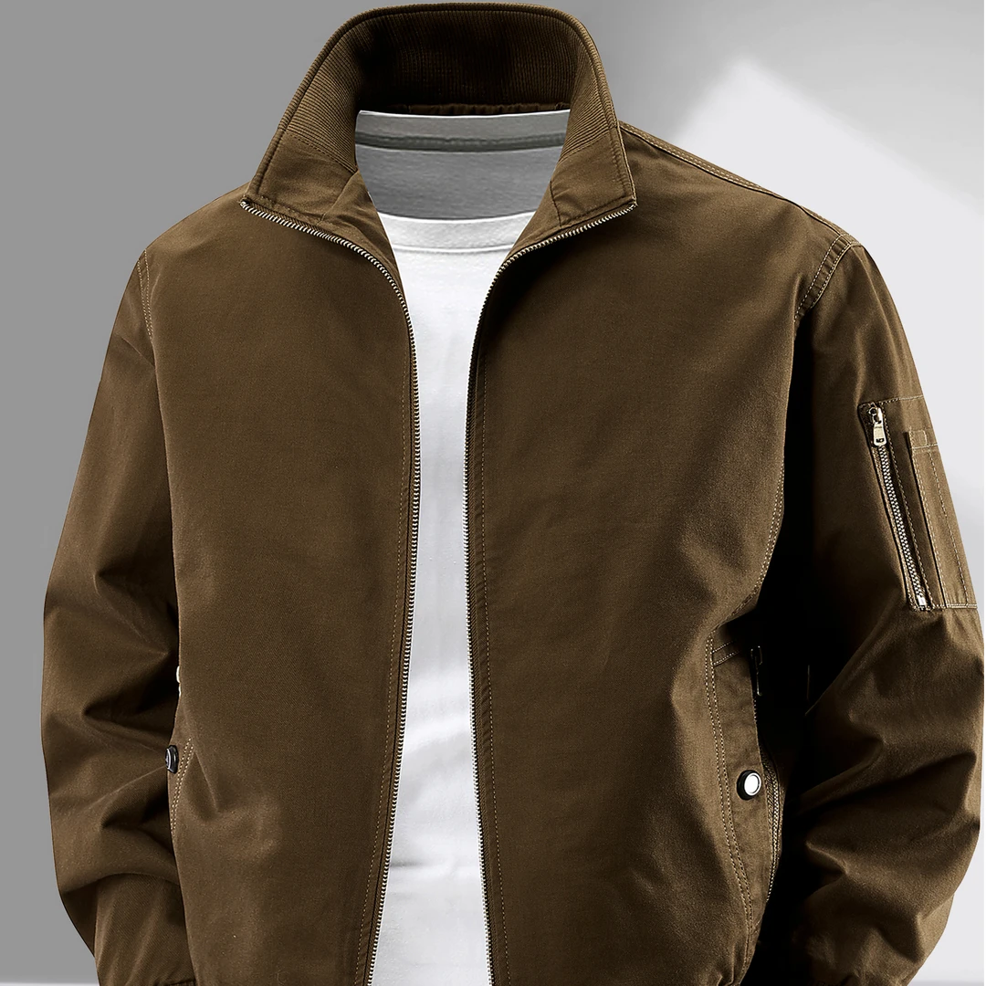 2025新款男士夹克立领水洗纯棉中年外套男款春秋季休闲飞行服男潮