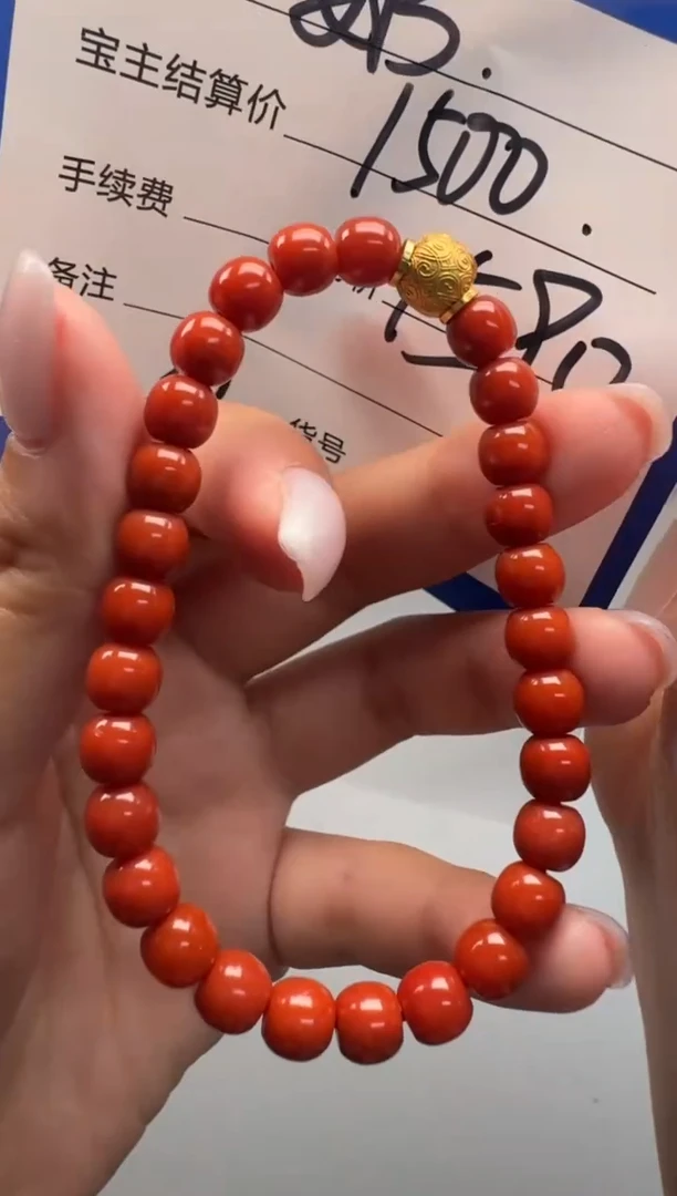 南红玛瑙手串手串18K金镶嵌纯***～手串手串