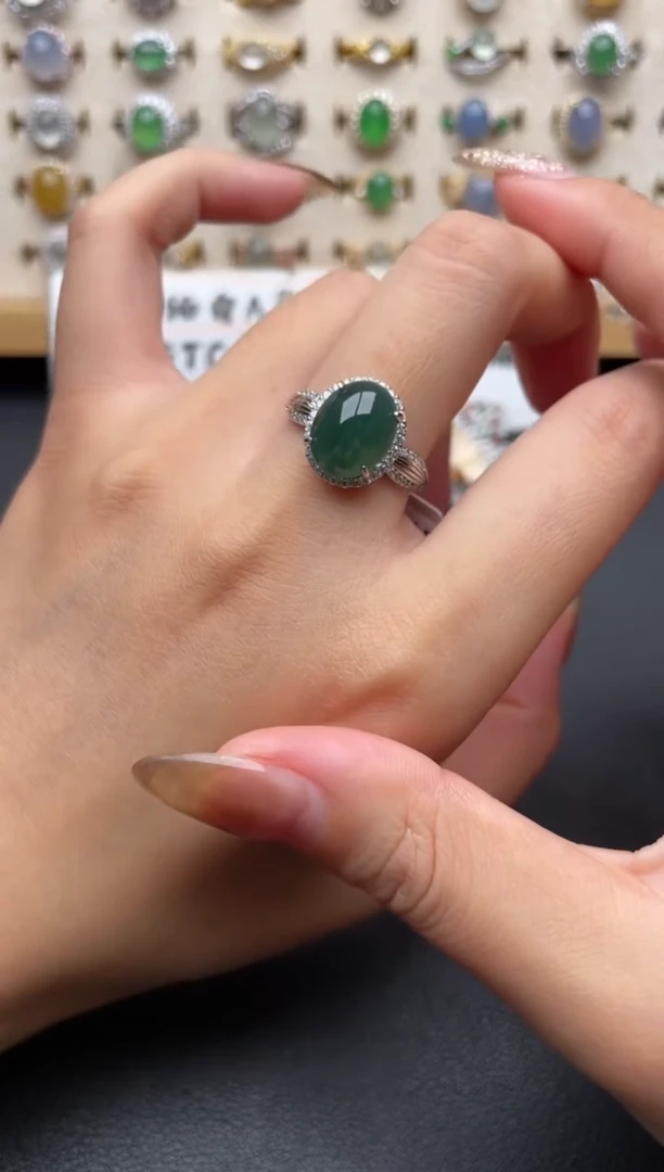 翡翠戒指银S925镶嵌一物一证一礼盒