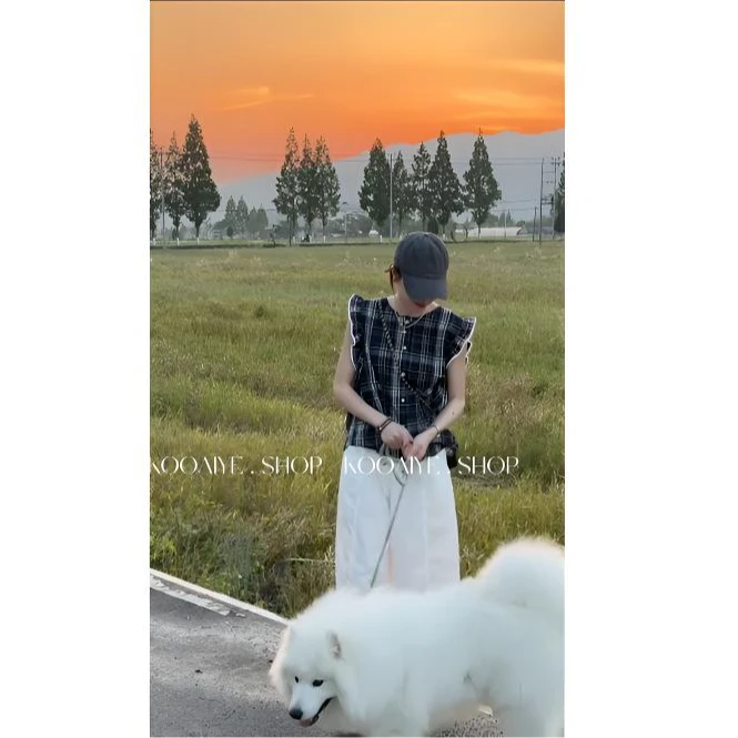 【格子控】夏季新款韩系休闲百搭时尚设计感小飞袖上衣