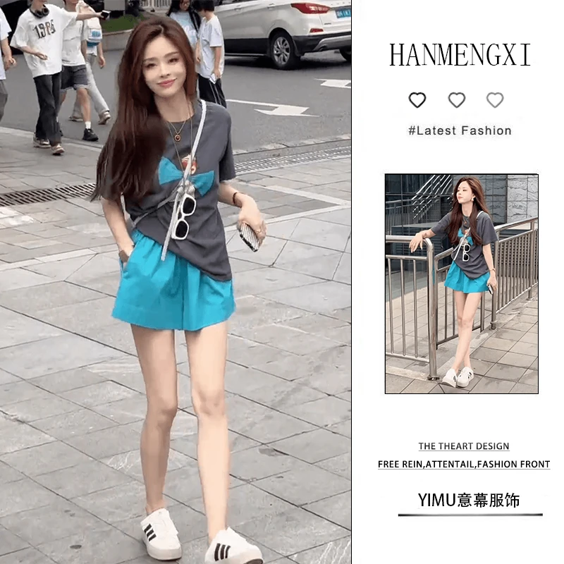 夏季一整套女装2025新款韩版气质显瘦时尚休闲短袖上衣短裤两件套