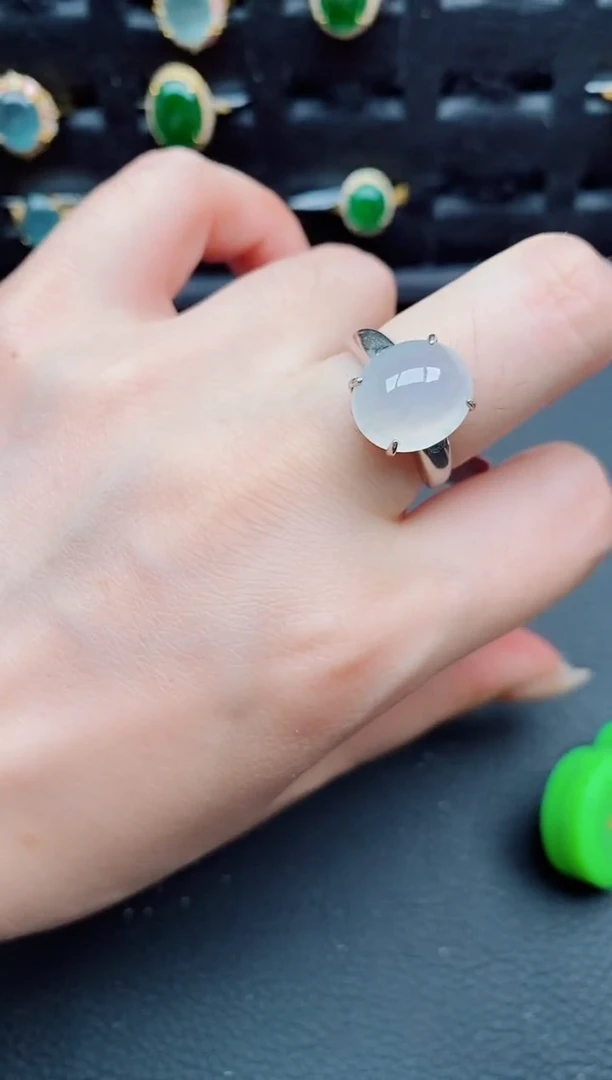 翡翠戒指银S925镶嵌天然a货翡翠90
