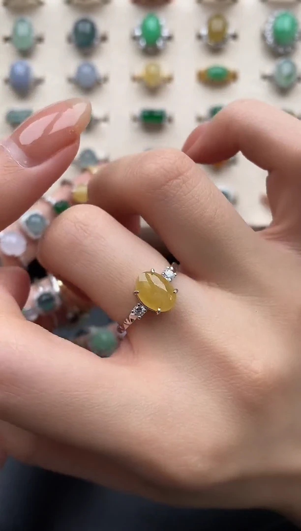 银S925镶嵌戒指翡翠一物一证一礼盒