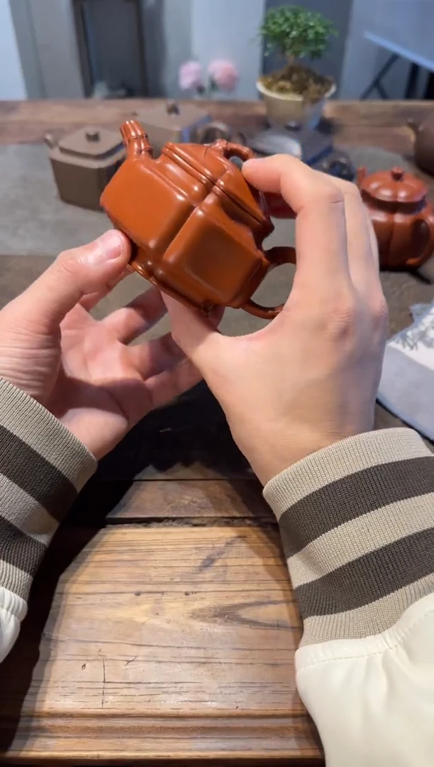 茶壶紫砂空**茶六方海棠双线竹鼓