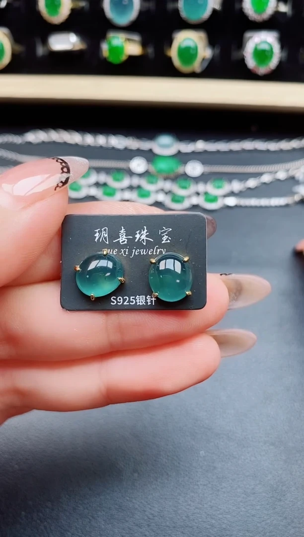 翡翠银S925镶嵌耳饰08050