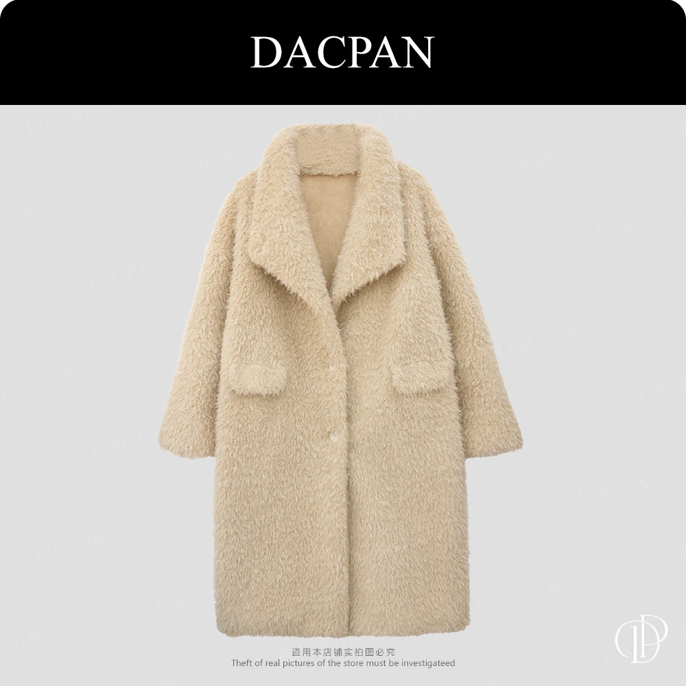 DACPAN-“清潭洞”翻领仿羊毛卷长款外套  2025/盼·PP 25926