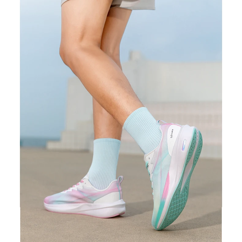 领跑梦想 飝翼时尚超临界碳板跑鞋竞速跑步鞋男女同款 粉绿鸳鸯色