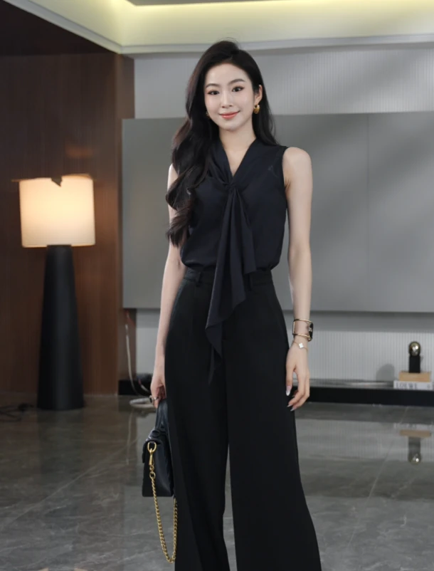 MUMU【奥法庄园】夏季新款高级感飘带设计气质简约百搭无袖休闲上衣