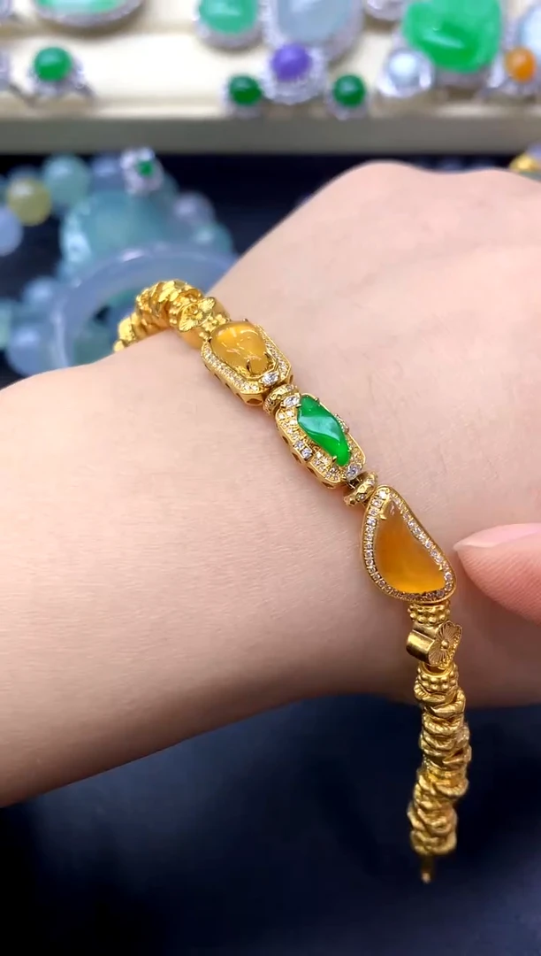 18K金镶嵌手链翡翠414-中国好珍宝