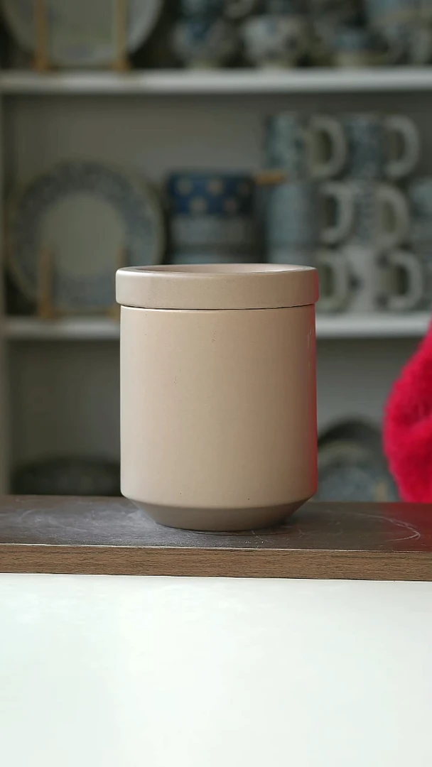 陶微瑕莫兰迪燕麦色收纳罐14cm，800ml@4-2@