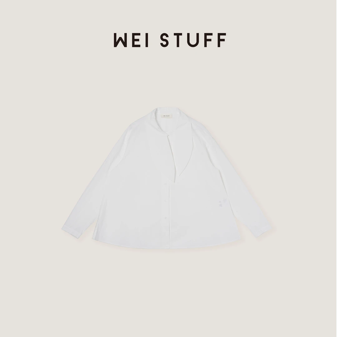 WEI STUFF  “时髦飘带” 时尚简约宽松百搭纯棉白色长袖衬衫 9914