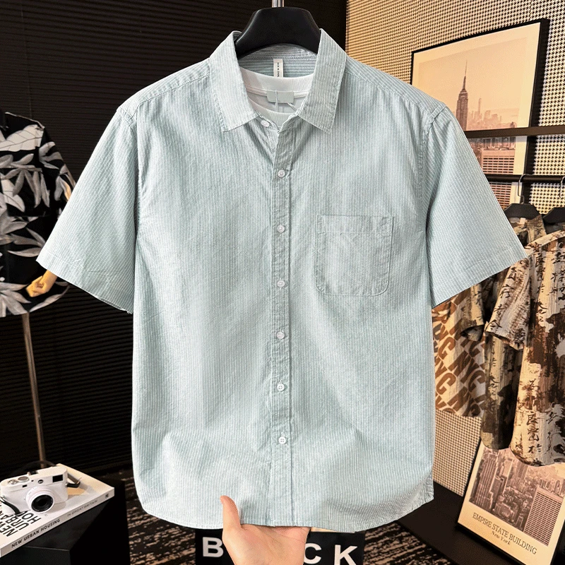 男短袖条纹衬衫短袖男士夏季新品潮流文艺衬衣百搭休闲宽松上衣潮