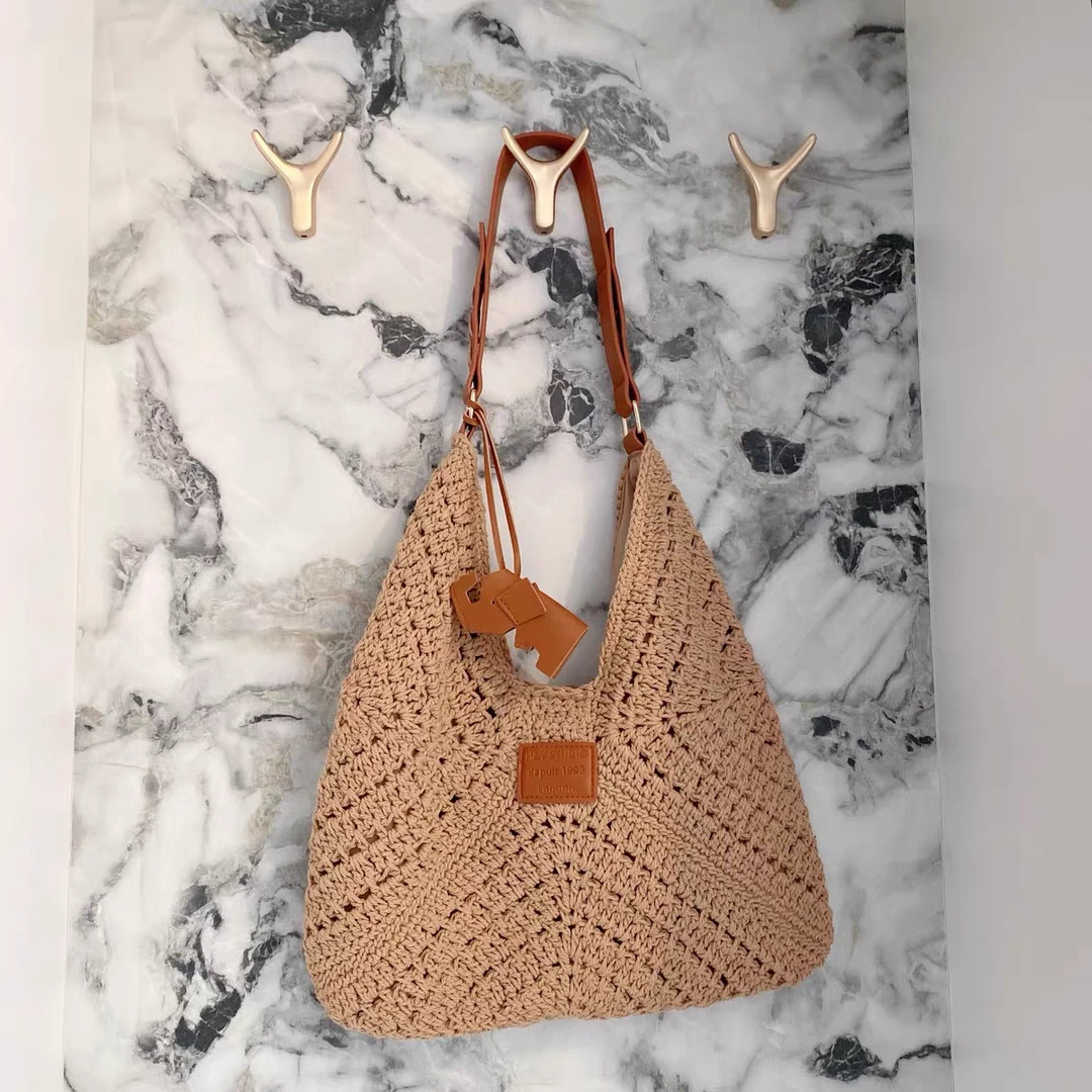 G22新款百搭时尚编织包女款休闲大容量海边度假棉线单肩包