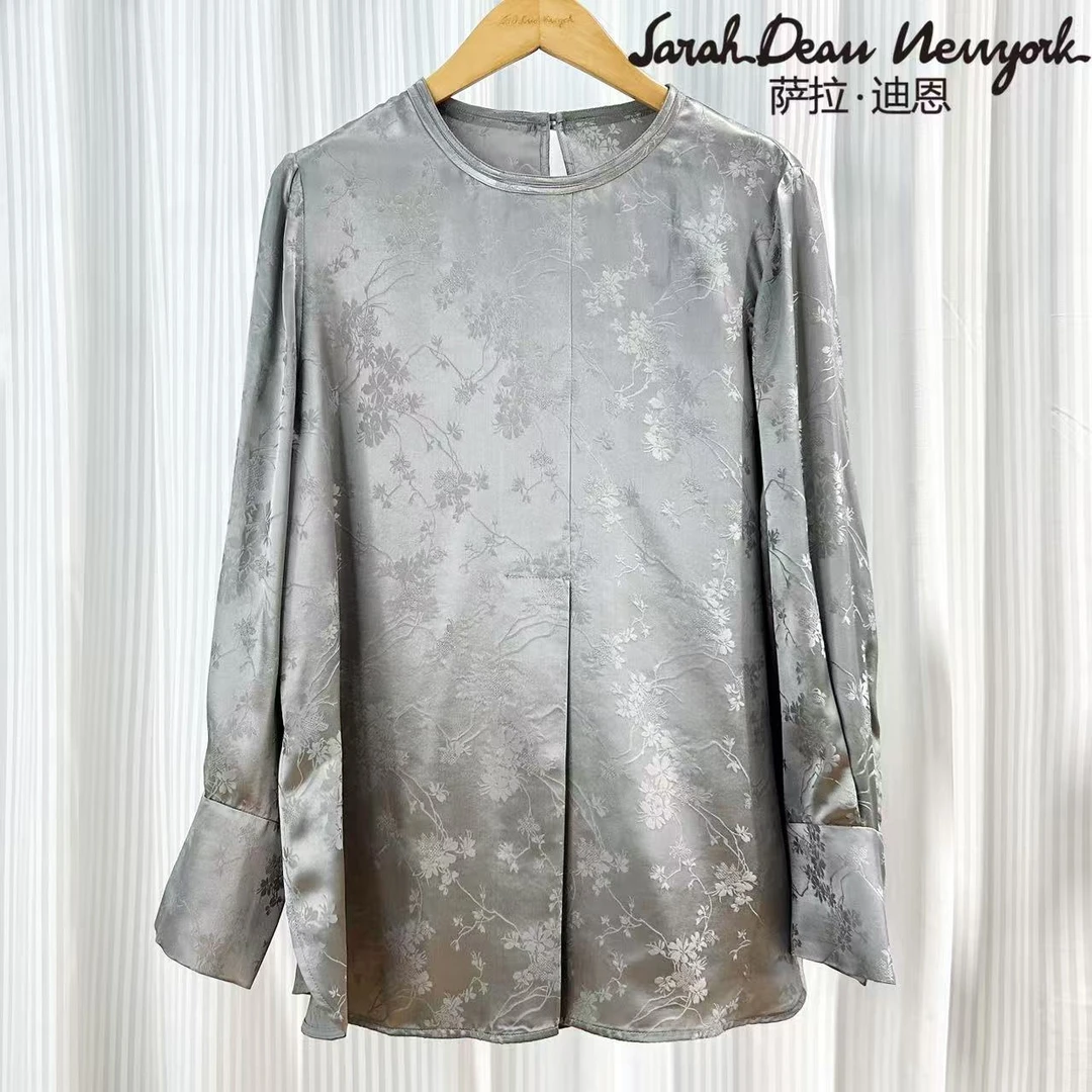 【萨拉迪恩】桑蚕丝时尚百搭新中式气质休闲风华丽圆领上衣