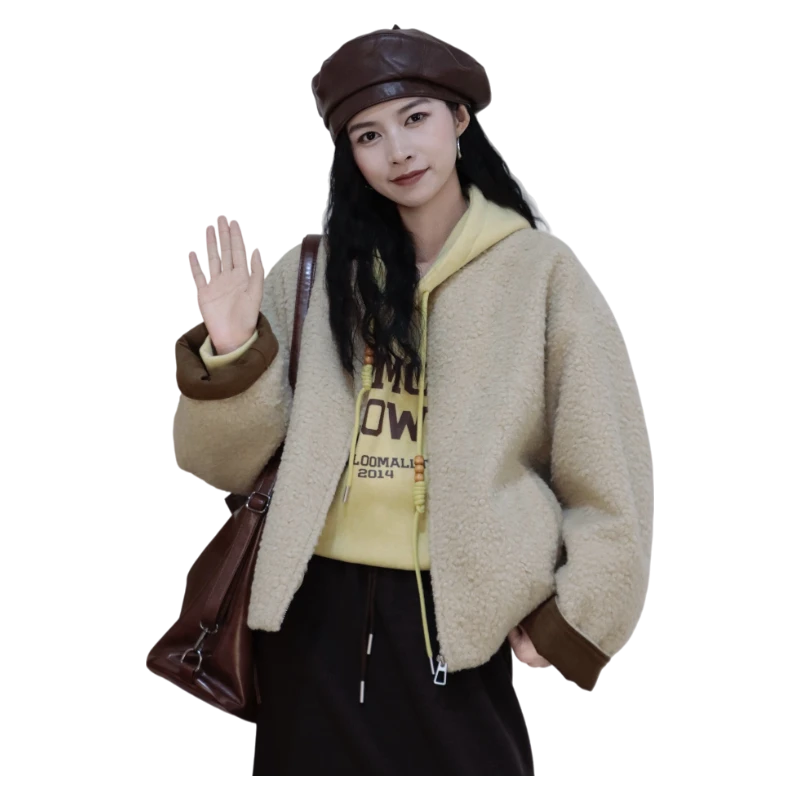 25冬季新品LIUKE留刻圆领撞色短款夹棉颗粒绒35451021643