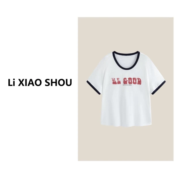 李小瘦大码女装【漫游记】夏季短袖休闲圆领高级感夏季T恤女697D
