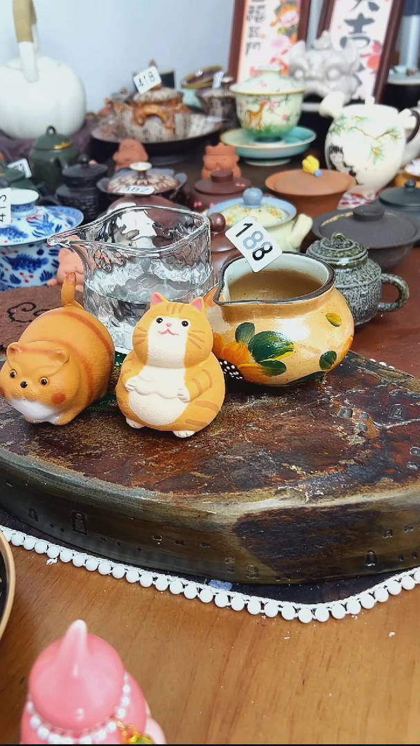 ?****金【茶瓷物语】2个猫1个公道杯188 两个玻璃公道杯