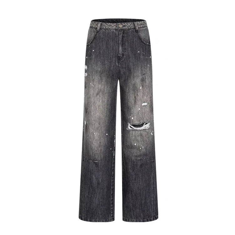 Charlie Luciano破洞泼墨点牛仔裤设计感潮牌25年春宽松长裤男装