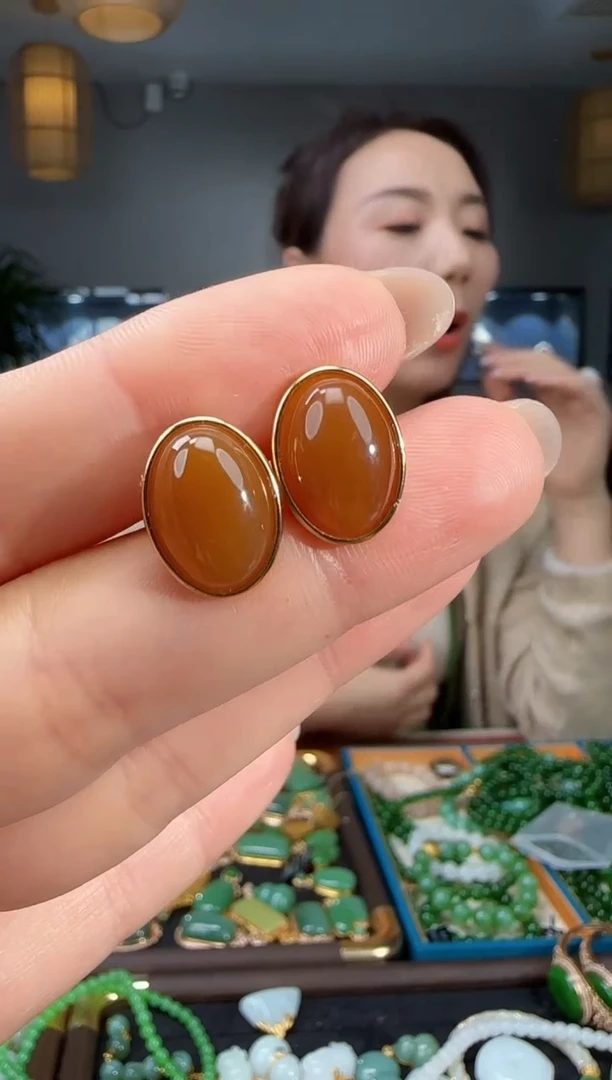 银S925镶嵌和田玉耳饰1