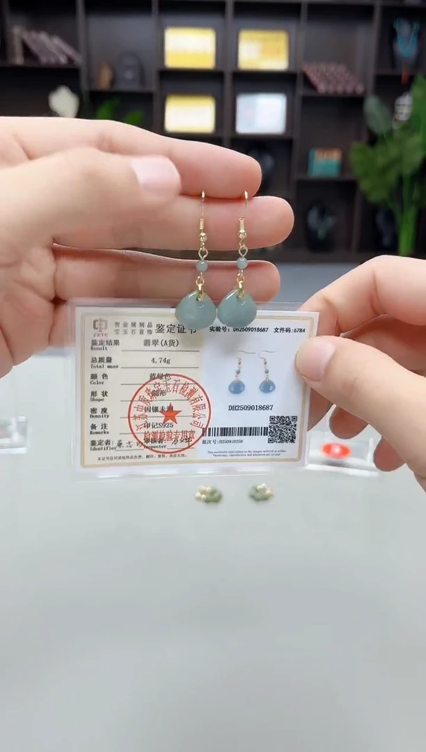 银S925镶嵌翡翠耳饰328000